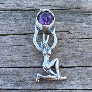 Wolf Moon Star Dancer Pendant .925 Sterling Silver w/ genuine Amethyst USA